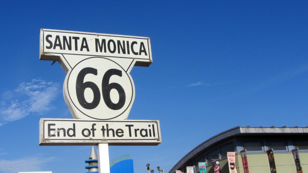 sign saying route 66 end of the trail in Santa monica