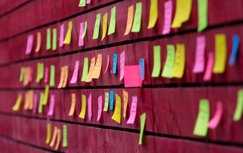 dozens of colorful post-it notes