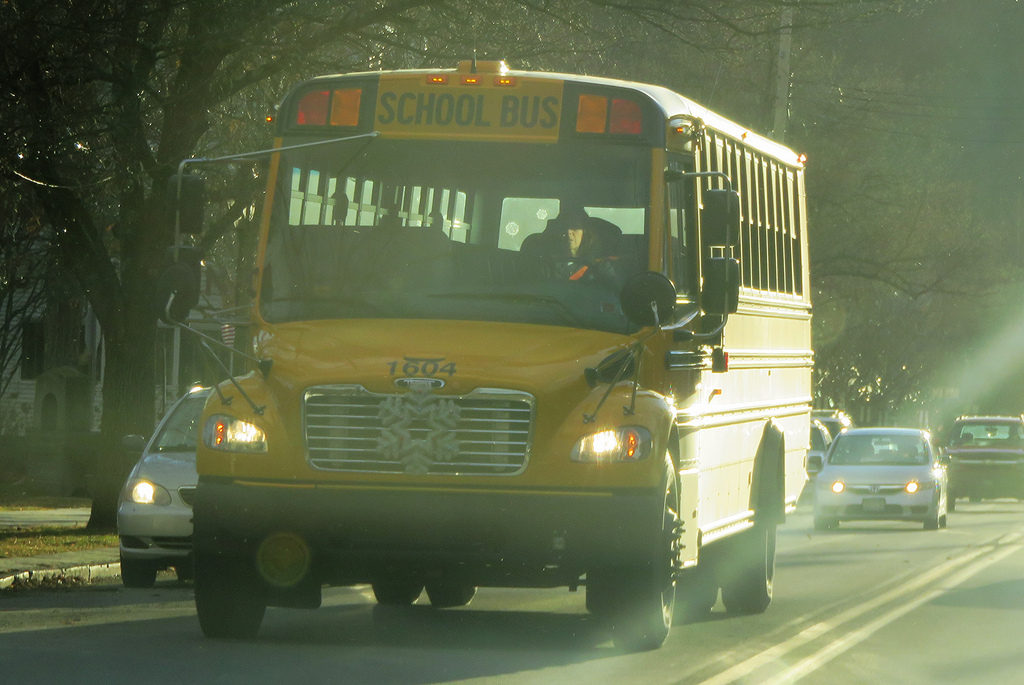 school bus on the highwya