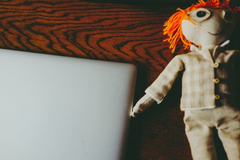 redhead ragdoll beside a computer